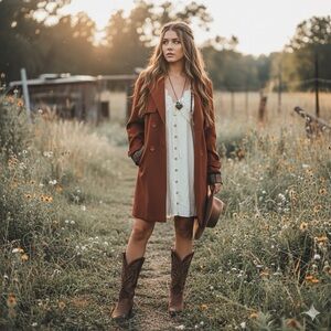Vintage Kening XL‎ Rust double breasted midi trench with stripe cuff/boho/  70’s